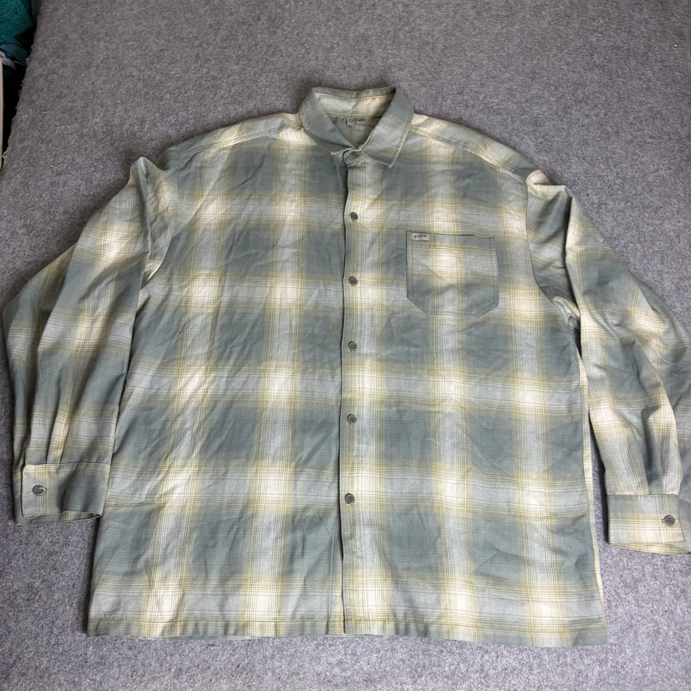 Caltop Plaid Button Down Shirt Men's 4XL Long Sleeve Green Cream Y2K Streetwear